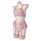 Bowknot Pink Sexy 3 Pics/Set Bikini Lingerie for Women Cosplay Costume Outfits Halloween Carnival Suit